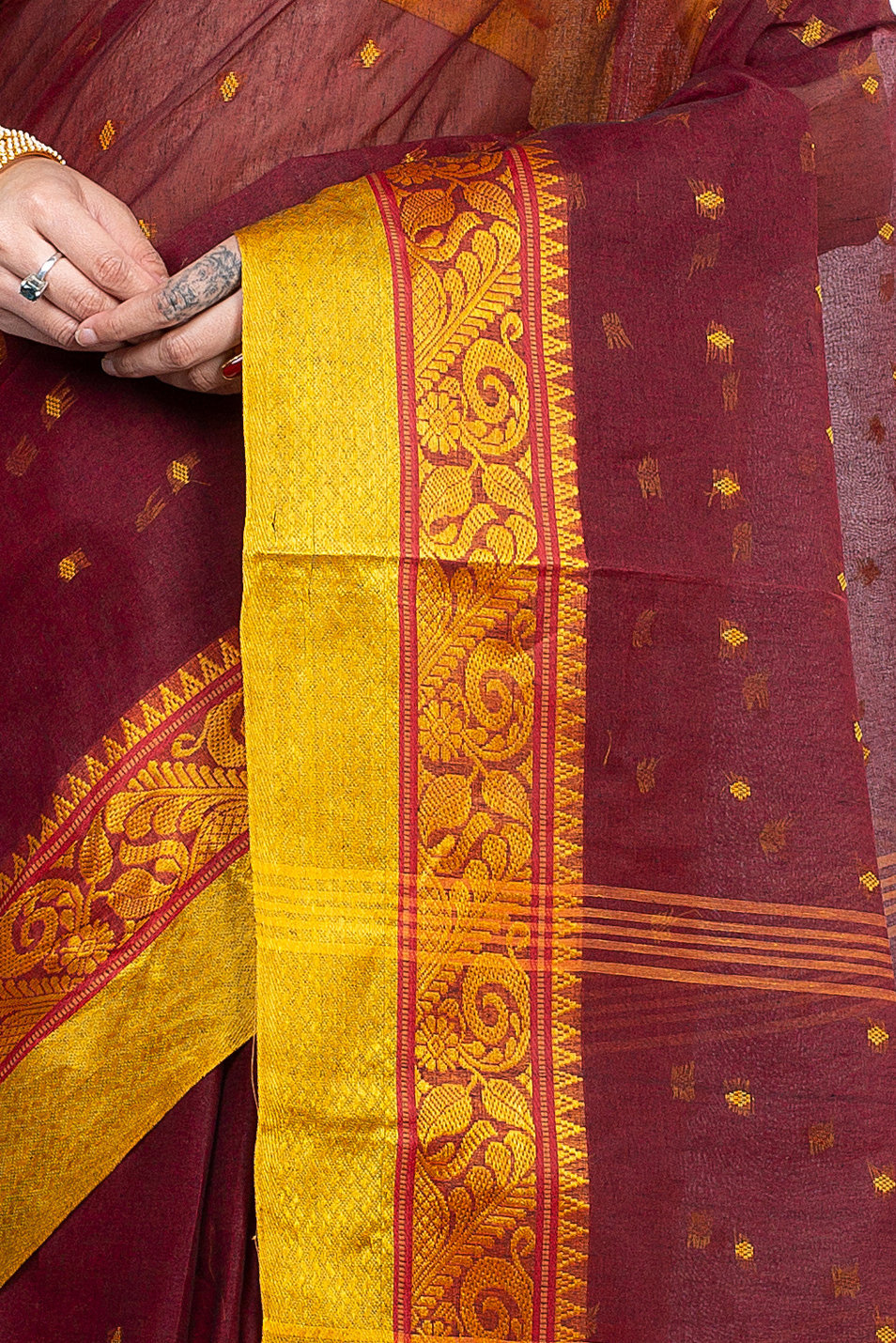 Brown Pure Cotton Sorbori Tant Saree (856)